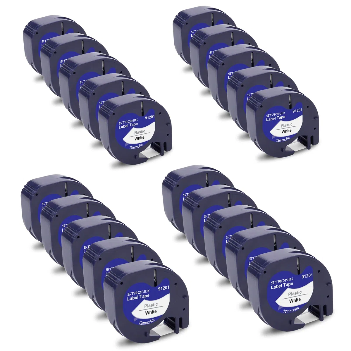 20x Kompatibel für Dyno Letra Tag Etikettenband 12mm x 4m Schwarz auf Weiß Schriftband 91221 S0721660 Kunststoff Etiketten für LT-100H, 100H Plus, 100T, 100T Plus, 110T, 2000, 200B, 80, XM, XR, 109 XR