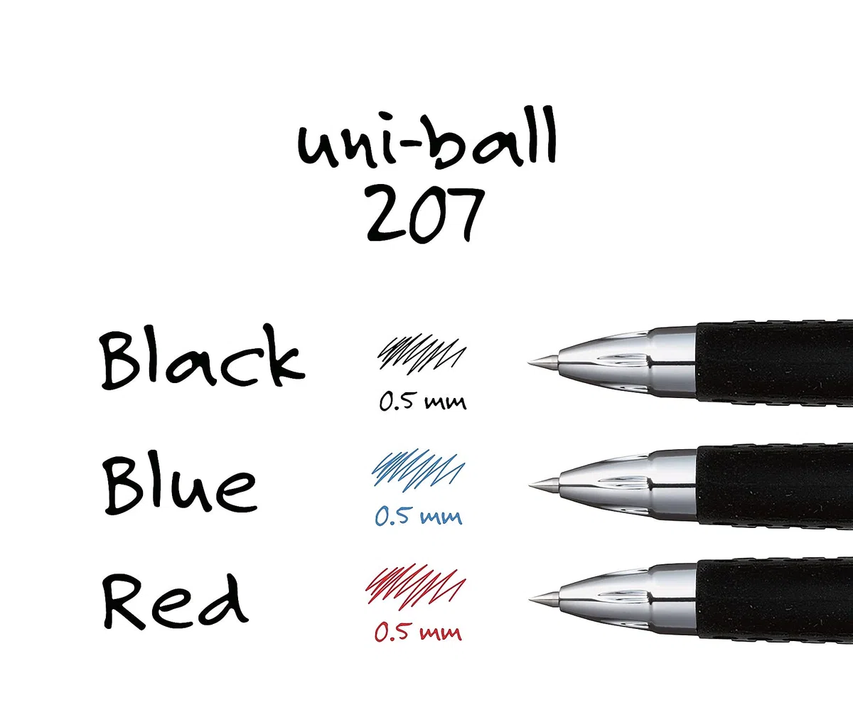 uni-ball 207 einziehbare Gelstifte, Mikrospitze (0,5 mm), Schwarz, 12 Stück