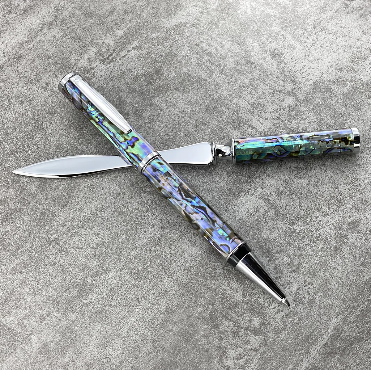 LACHIEVA LUX Abalone Shell Metall Kugelschreiber mit Shell Brieföffner Set, Bestes Geschenk zum Schreiben, Nettes Stiftset Geschenk für Männer & Frauen und jeden Feiertag