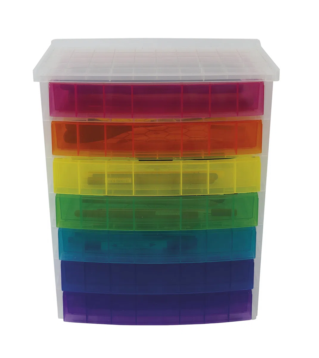 TimeTEX - Schubladen-Box Regenbogen | Schubladen-Box in 7 Farben, ideal für die Organisation und als Hingucker auf dem Schreibtisch. Aus 100% recycelbarem Polypropylen | Inhalt: 7 Schubladen