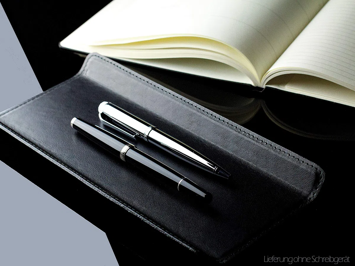 DELMON VARONE - Federschale aus Cambridge Top Grain Leder schwarz - Echtleder Stiftablage für Kugelschreiber und Füller - Elegante Stifteschale mit schwerer Metalleinlage für Schreibtisch und Büro