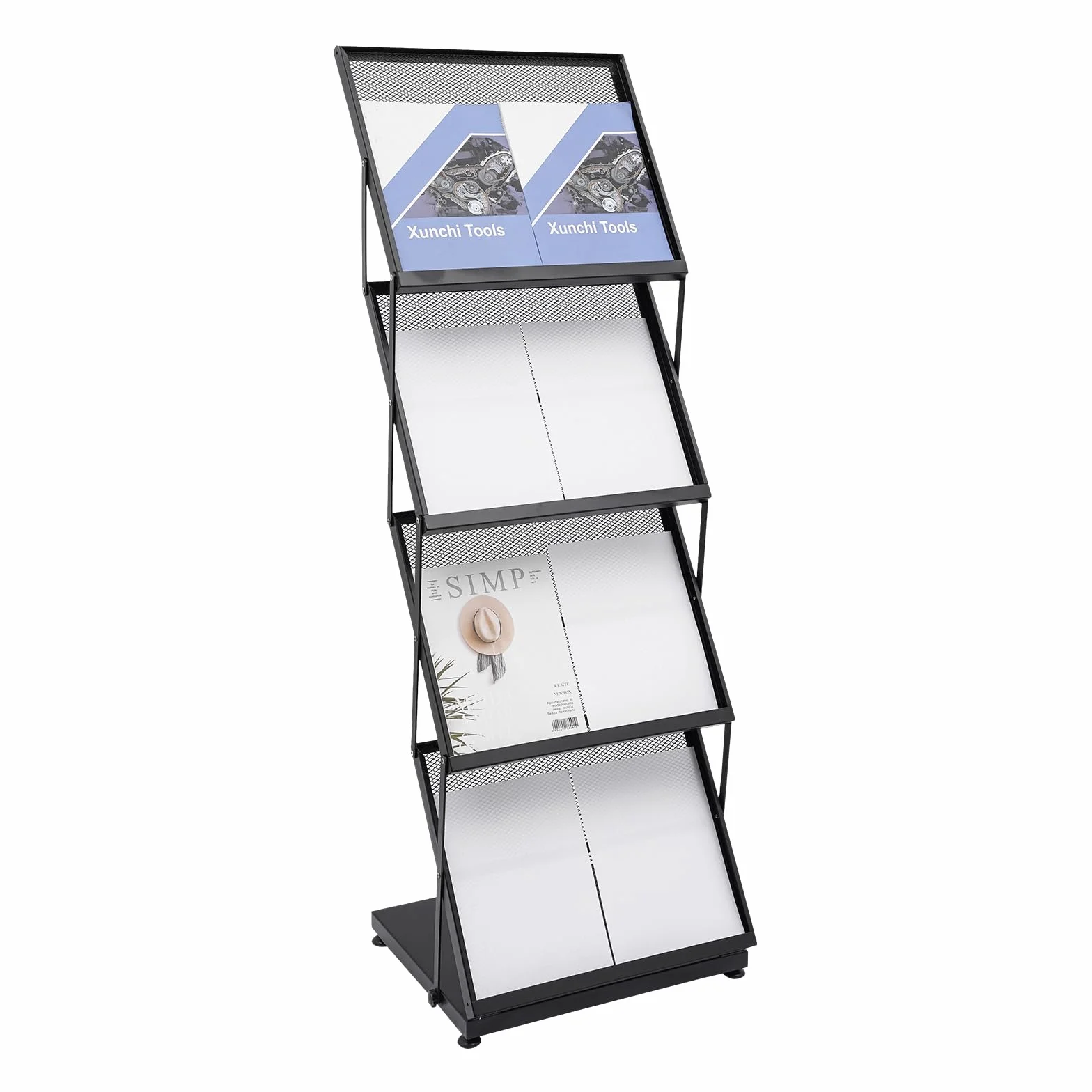 Falt Prospektständer A3 4 stufige Faltbare Stehend Prospekthalter Bodenprospektständer Hochformat Kataloghalter für Haus Büro Ständer Messe 46x37x132cm