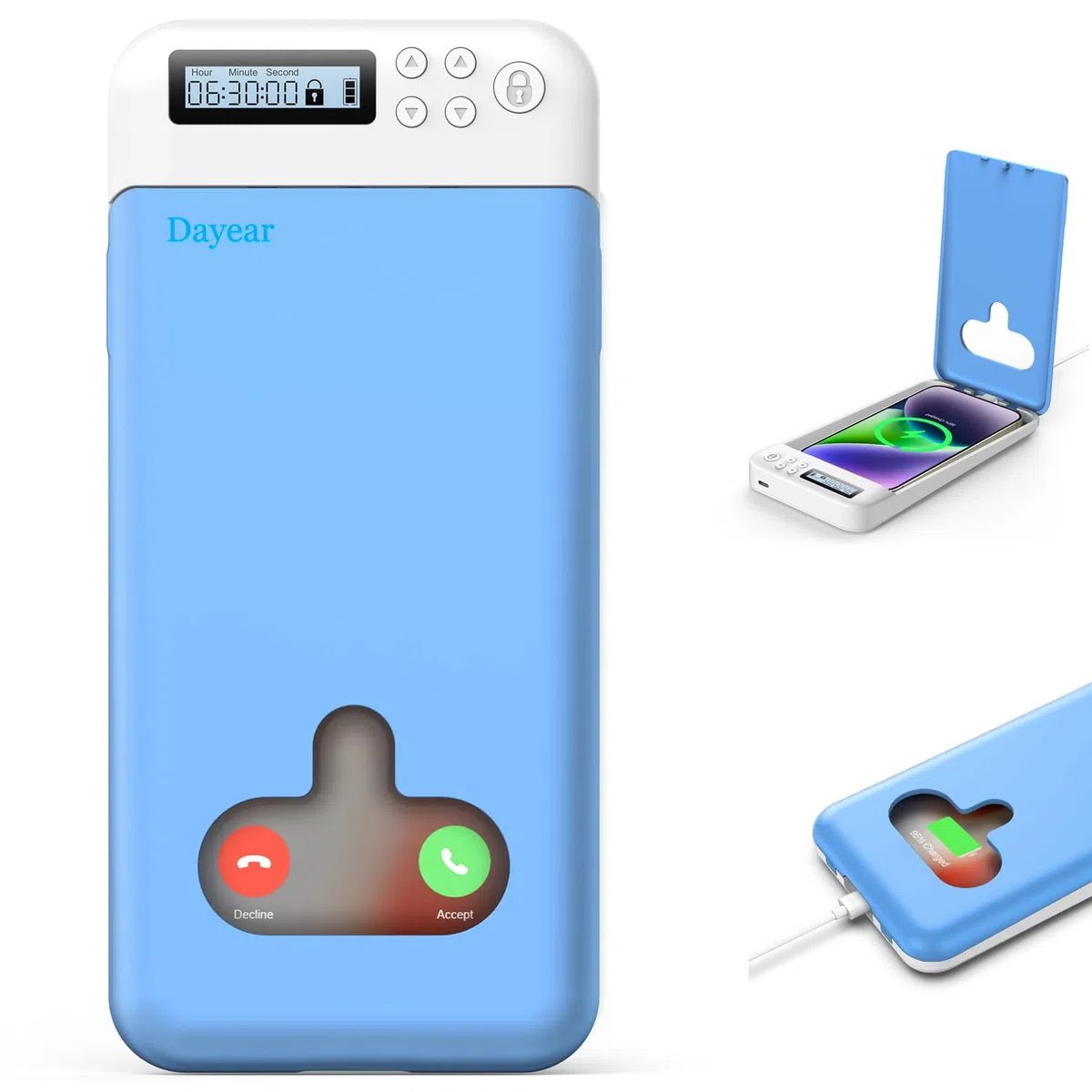 Handy Gefängnis, Dayear Handy Safe Box Verschließbare Box Mit Schloss für Android/iPhone (Max 6,7 Zoll) um Kindern/Schülern/Selbstkontrolle (Blau)