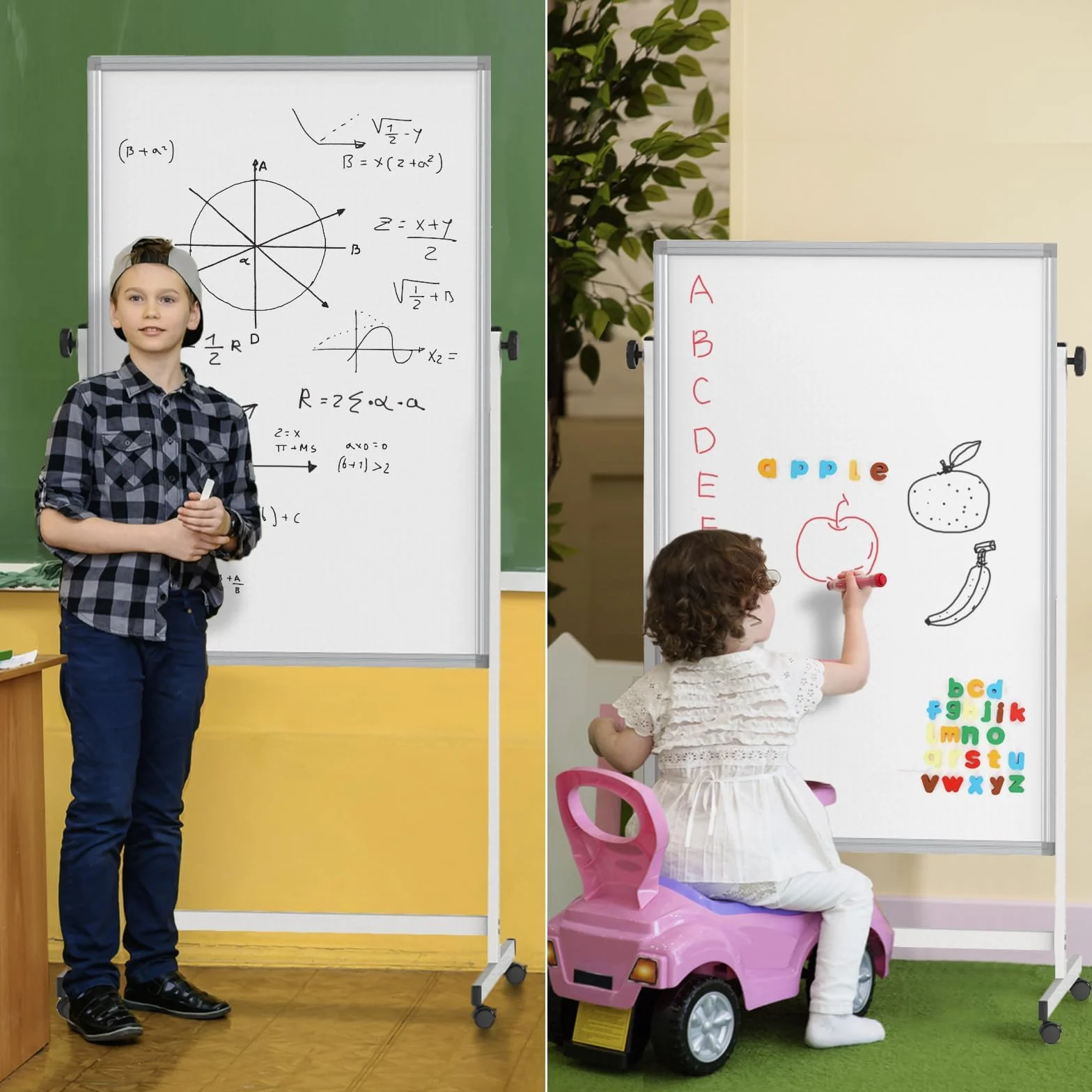 maxtek Höhenverstellbar Mobiles Whiteboard 120 x 80 cm, Doppelseitiges Magnetisches Whiteboard mit Ständer, Trocken Abwischbar für Büro, Klassenzimmer und Zuhause