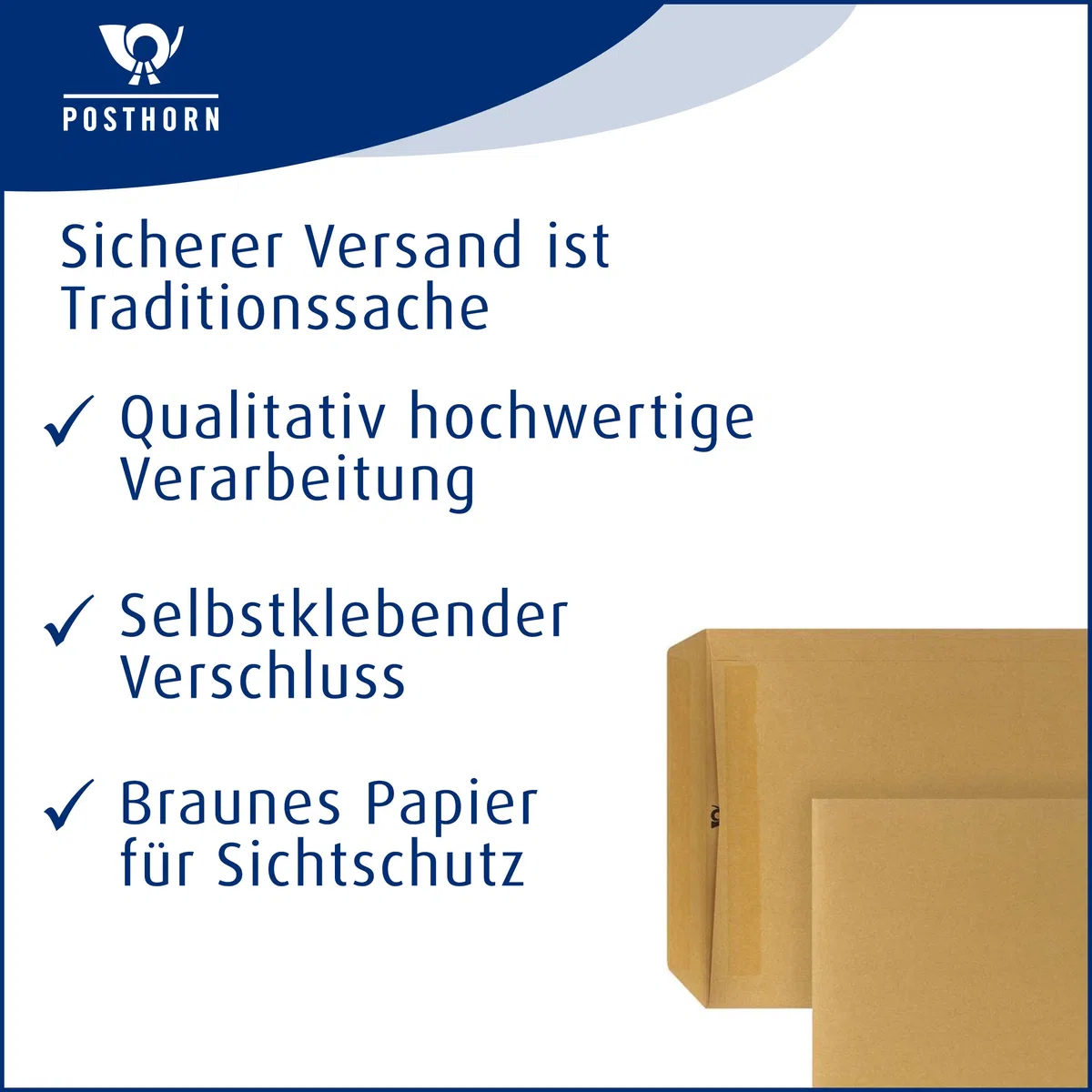 POSTHORN Versandtasche B5 (500 Stück) - Geschäftspost und Co. - 90g/m² | selbstklebende Versandtaschen ohne Fenster - braune für die tägliche Korrespondenz - 250 x 176 x1mm