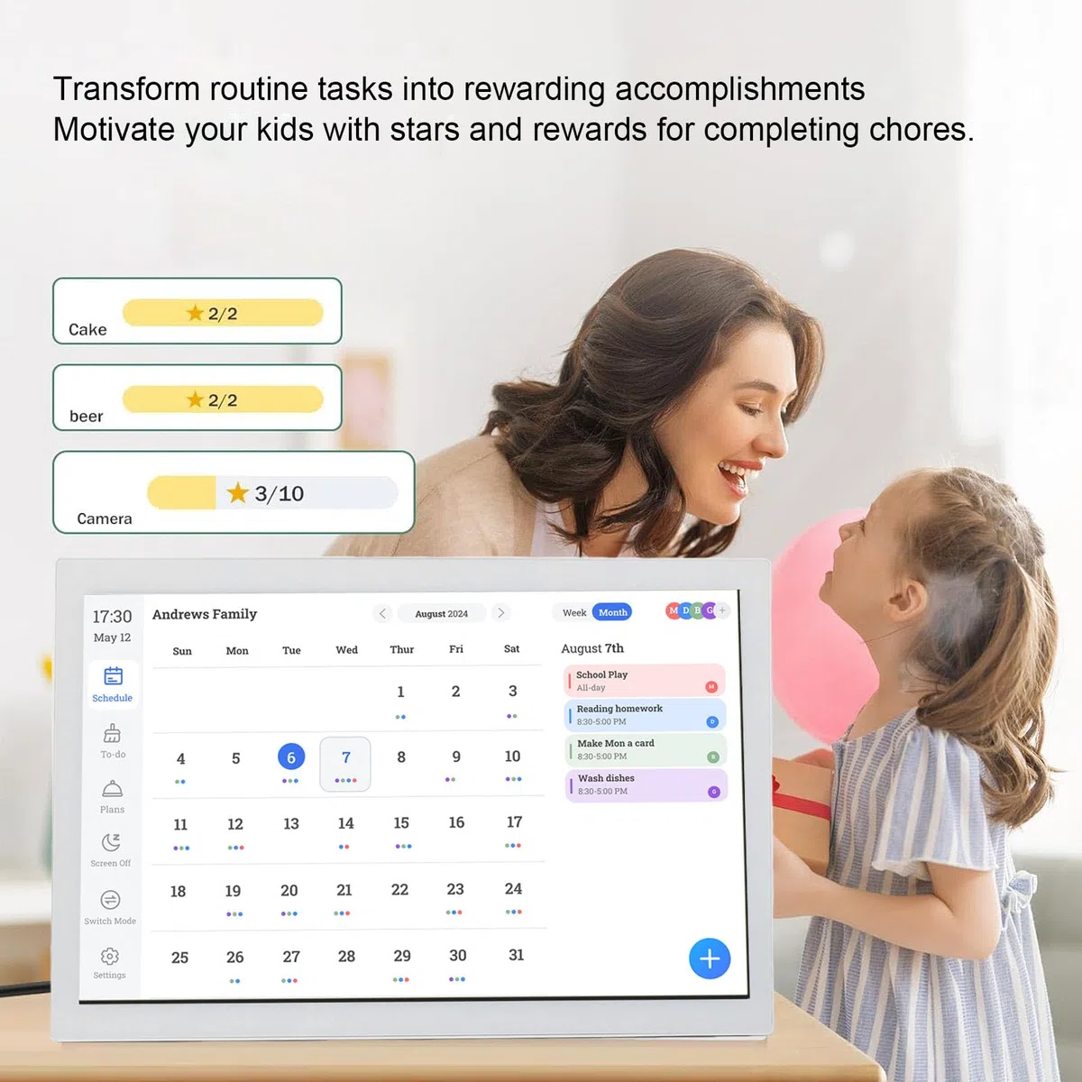 Jectse 21,5-Zoll-Digitalkalender, Interaktiver Touchscreen-Familienplaner mit WLAN-Synchronisierung für Zuhause, Büro und Küche, Multifunktionale Elektronische Aufgabenliste mit (EU-Stecker)