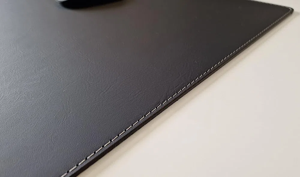 Schreibtischunterlage Echt Leder Nappaleder 60 x 40 Schwarz mit grauer Naht