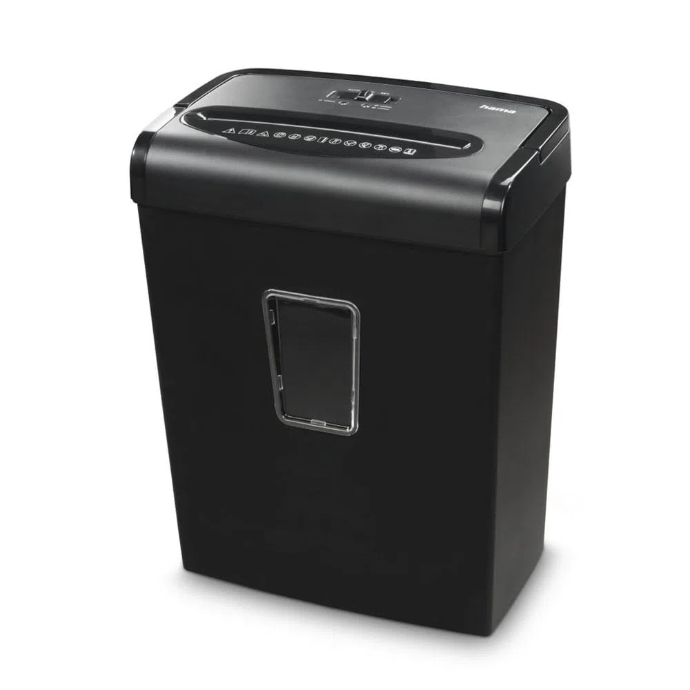 Hama Aktenvernichter Einzug Aktenvernichter professionell Home Office (Partikelschnitt, Schredder, elektrisch, 8 Blatt Papier, Kunststoff Schredder, 20 Liter Papierkorb, Sicherheitsstufe 5 DSGVO)