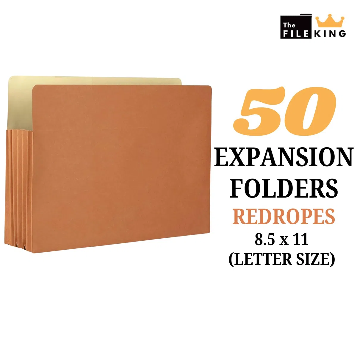 The File King Fächermappe für Akkordeons, Briefgröße, Box mit 50 RedRopes, 13,3 cm Erweiterung, zum Aufbewahren und Organisieren von Dokumenten, Aufzeichnungen an einem Ort, spart Zeit beim Suchen