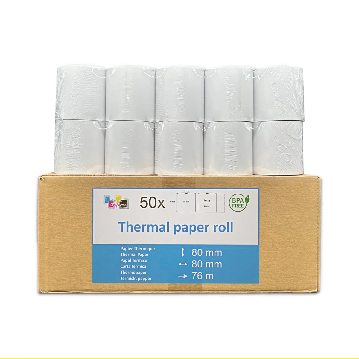 UNIVERS GRAPHIQUE 50 EC-Cash Thermorollen 80 x 80 mm, BPA-frei, 50 Blätter à 78,8 m Lauflänge, für EC-Geräte mit Thermodrucker, Kassensysteme und Thermodruckwerke