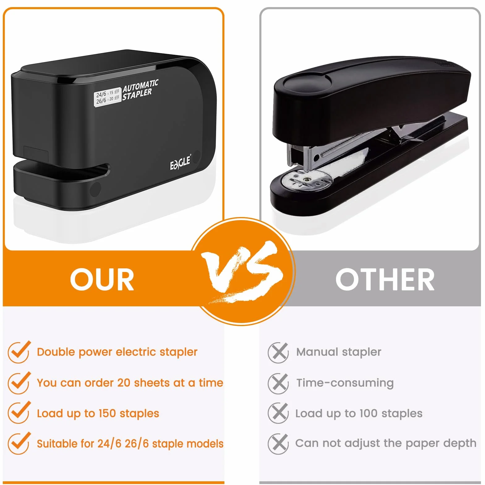 Eagle Elektrische stapler-heavy Pflicht Automatische Hefter, 20 Blatt Kapazität, Akku oder AC Powered, Schwarz (GB-Adapter)