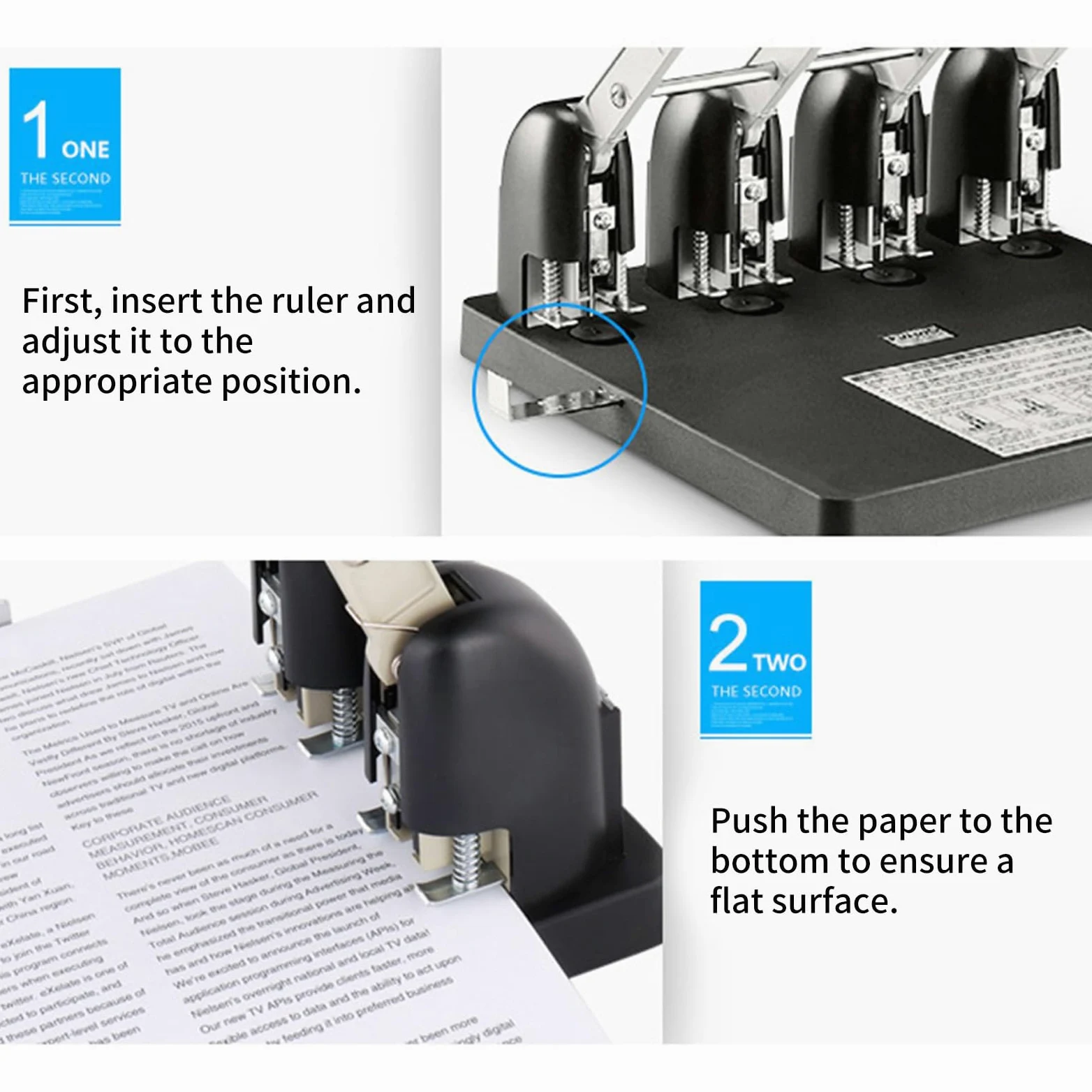 Robuster 2-Loch Stanzer, 150 Blatt, hohe Kapazität, 2-Loch Papierstanzer, arbeitssparende Stanzer für Büro, industrieller, verstellbarer Papierführungsstanzer