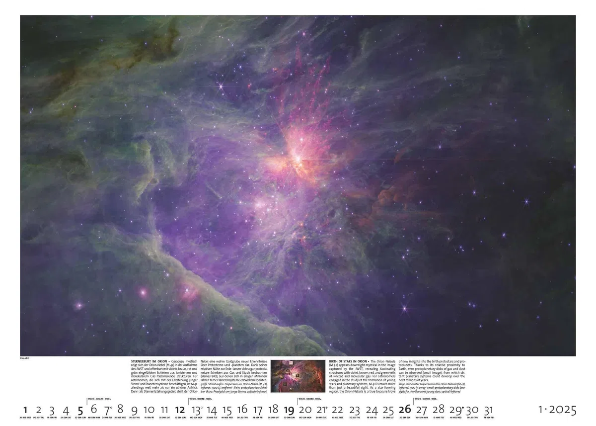 PALAZZI - Sternzeit 2025 Wandkalender, 70x50cm, Posterkalender mit brillanten Aufnahmen aus unserem Universum, eine astronomische Reise in Zeit und ... Eine astronomische Reise in Zeit und Raum
