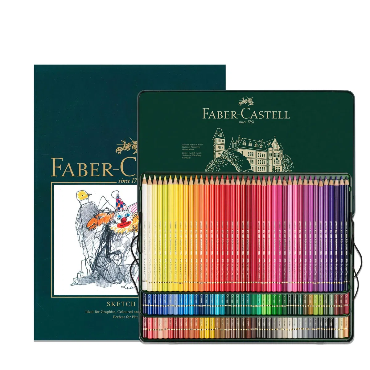 Faber-Castell A4 Skizzenblock & Dose mit 120 Polychromos Künstlerstiften, Kunstset Erwachsene Malbücher, Bastelbedarf, Zeichnen, Skizzieren, lichtecht, Schulen, Zuhause, College