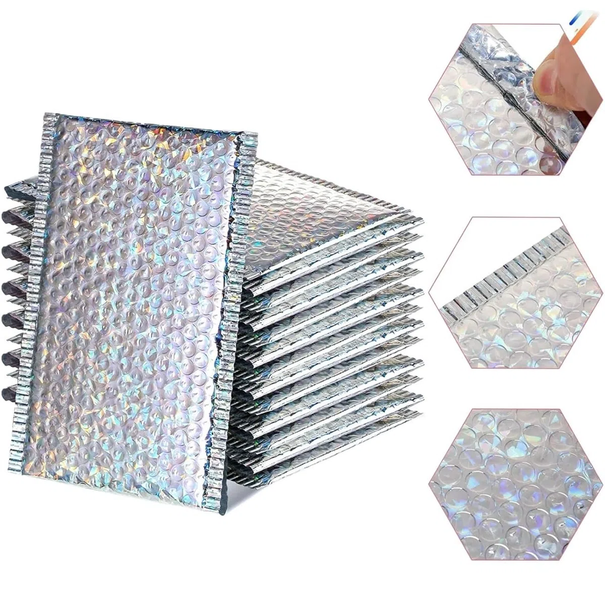 Versandtaschen 100 Stück Laser-Silber-Versandumschläge, wasserdichte Kuriertasche, gepolsterte Luftpolsterumschläge, Packtasche for den Versand(Black,13 * 15cm)