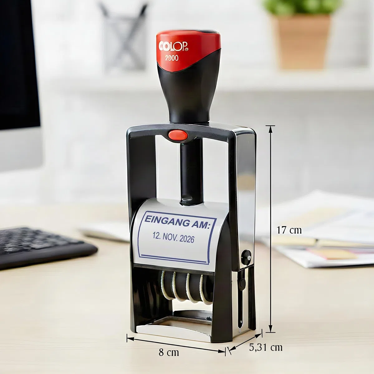 Dekolando Datumsstempel Stempel EINGANG AM – Colop 2360 selbstfärbender Kontierungsstempel mit Datum 44x29 mm, verstellbar Datumstempel für Büro & Verwaltung, Firmenstempel