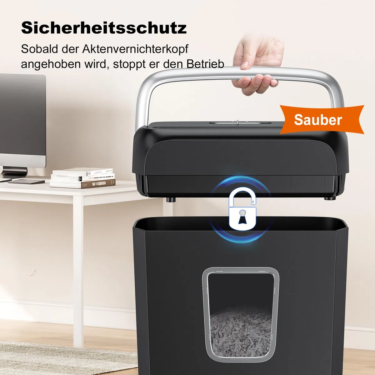 Bonsaii Aktenvernichter, Schreddert 6 Blätter auf Einmal, Kann Kreditkarten und Büroklammern Zerkleinern, Papierschredder mit Einem 13-Liter-Abfallbehälter C237-B