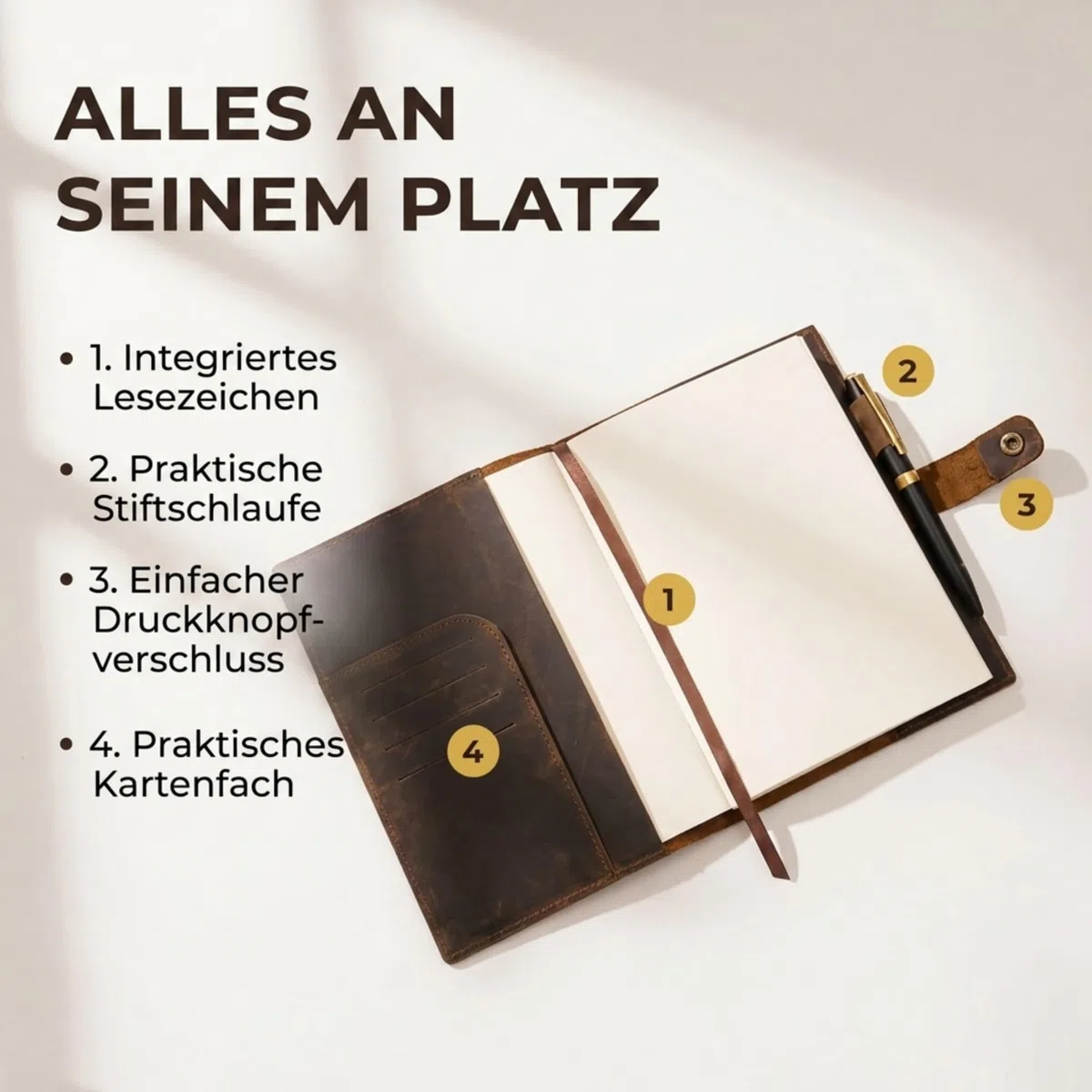 moonster Nachfüllbares Tagebuch Leder A5 – Notizbuch für Damen – Notizbuch Leder A5 - Ledereinband für Notizbücher mit Stift – Einband Liniert – Edles Notizbuch - Leather Cover Journal