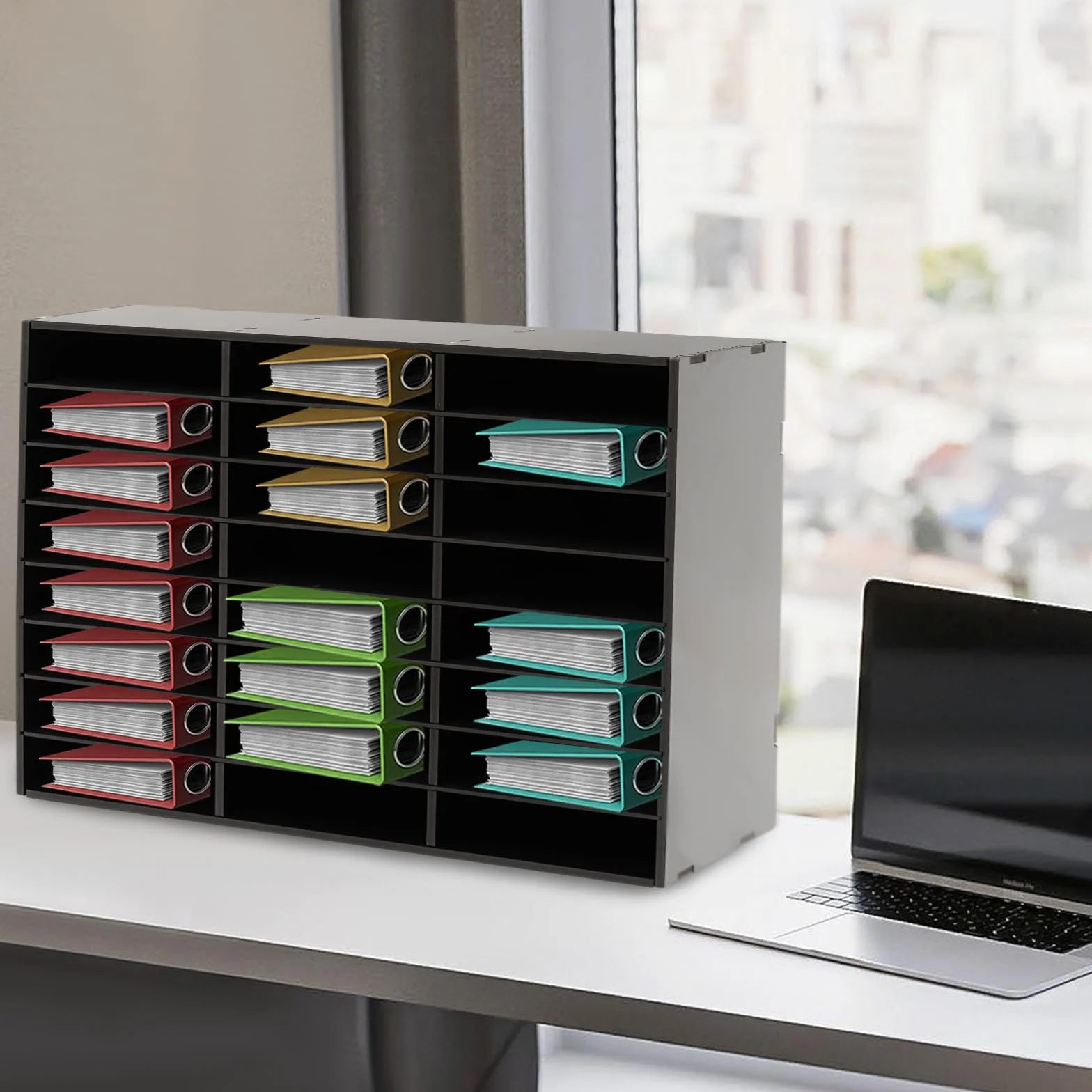 Schreibtisch Organizer 24 Fach, Schreibtisch Dokumentenablage Schreibtischablage Papierablage Schreibtisch Ablagesystem Organisation Bürobedarf Ablagen (Schwarz)