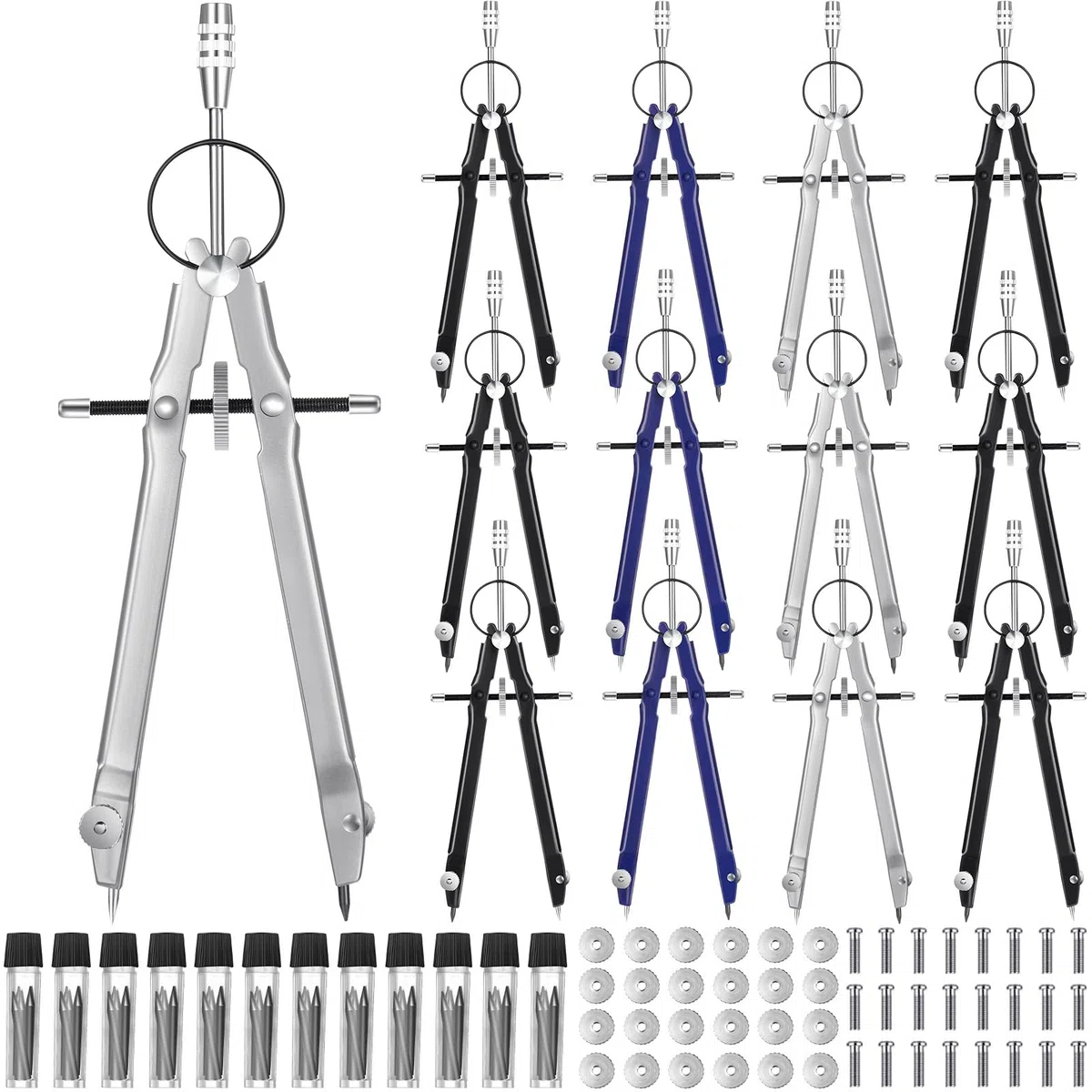 Zonon Kompass für Geometrie, Zeichnen, Metallzirkel mit zusätzlichen Nachfüllungen und Kreis-Zeichenwerkzeug für Mathematik, Zeichnen, Messen, Holzbearbeitung, Büro, 3 Farben (30)