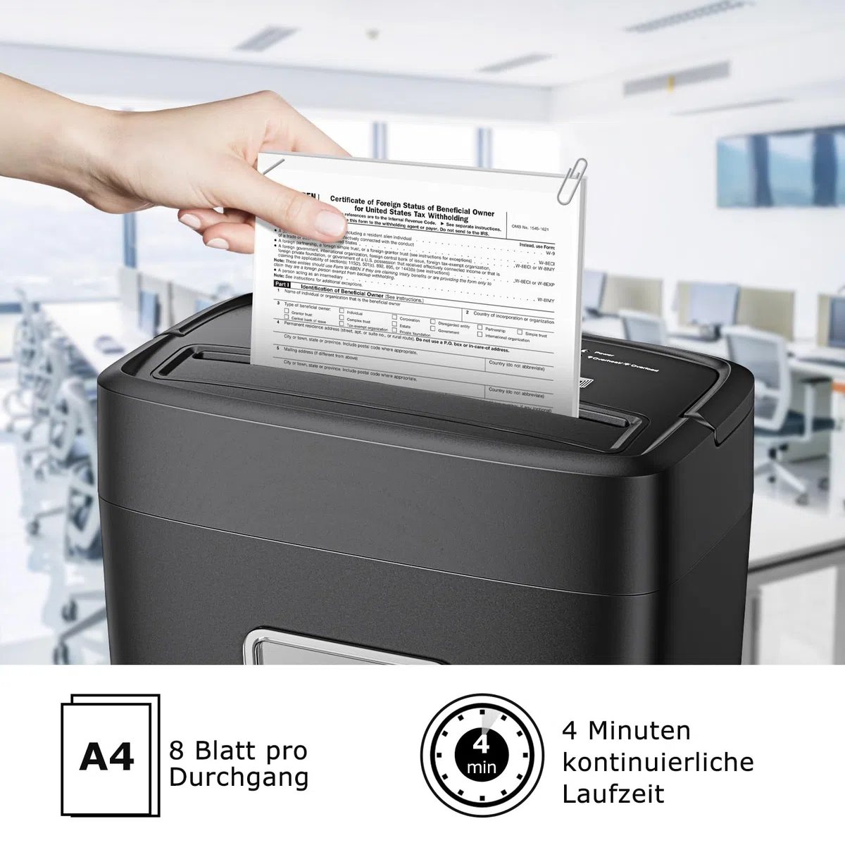 Bonsaii Aktenvernichter 8 Blatt, Papierschredder mit Sicherheitsstufe P-4, Kreuzschnitt 5 x 14 mm, Schredder für Zuhause und Büro, 16L Auffangbehälter, Start-Stopp-Funktion, Überhitzungsschutz, C261-C