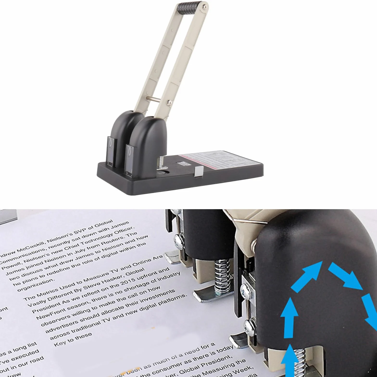 Robuster 2-Loch Stanzer, 150 Blatt, hohe Kapazität, 2-Loch Papierstanzer, arbeitssparende Stanzer für Büro, industrieller, verstellbarer Papierführungsstanzer