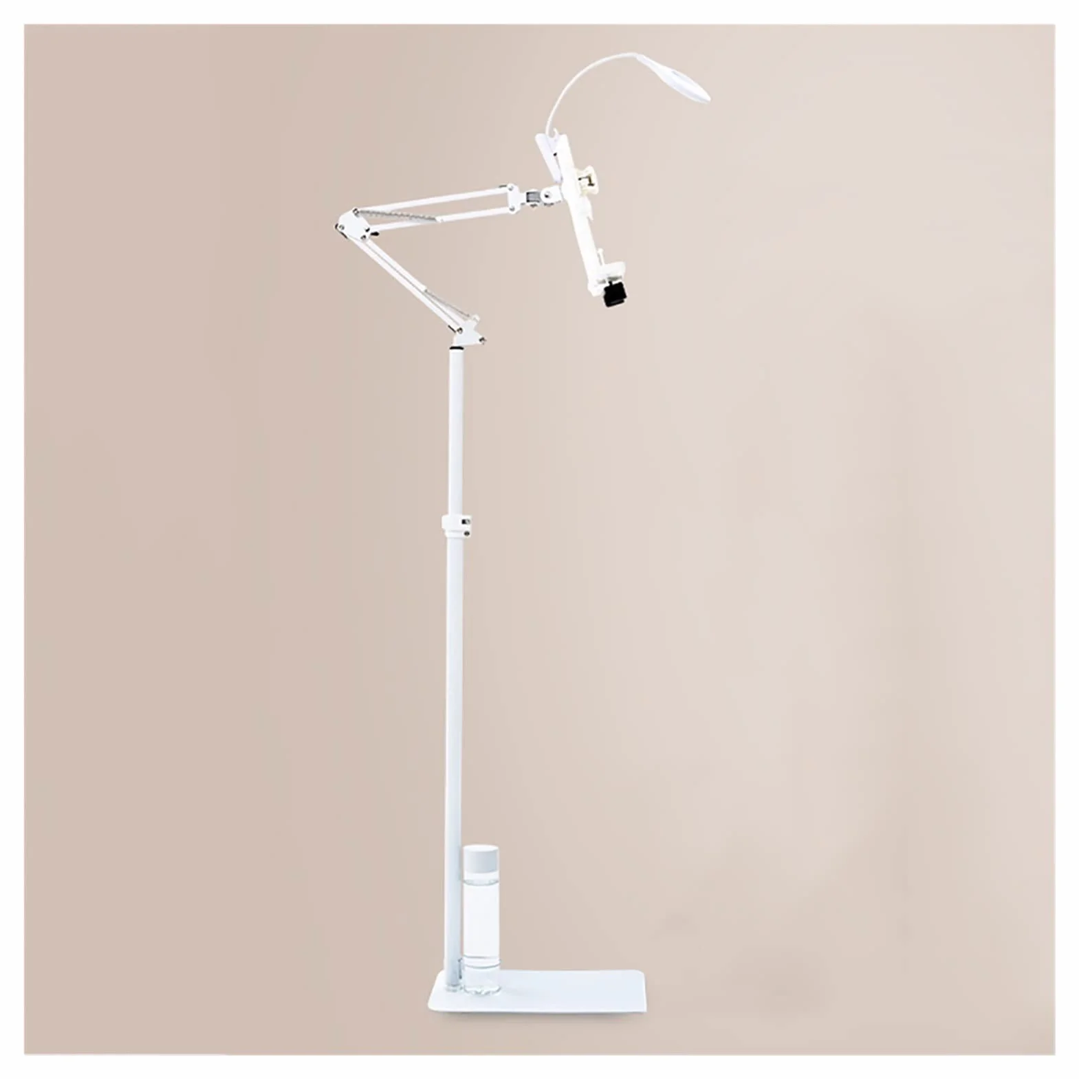 Klappbares Leseregal, Bodenständer, Boden-Leseständer, Buchhalter, höhenverstellbar, Kochbuchständer, Bodenmontage, Langer Arm, Tisch, Bett, Notenständer (Größe: mit Lampe)