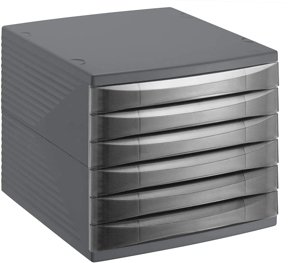 Rotho Quadra Schubladenbox / Bürobox mit 6 Schüben, Kunststoff (PS) BPA-frei, schwarz, (36.5 x 28.0 x 25.0 cm), Anthrazit