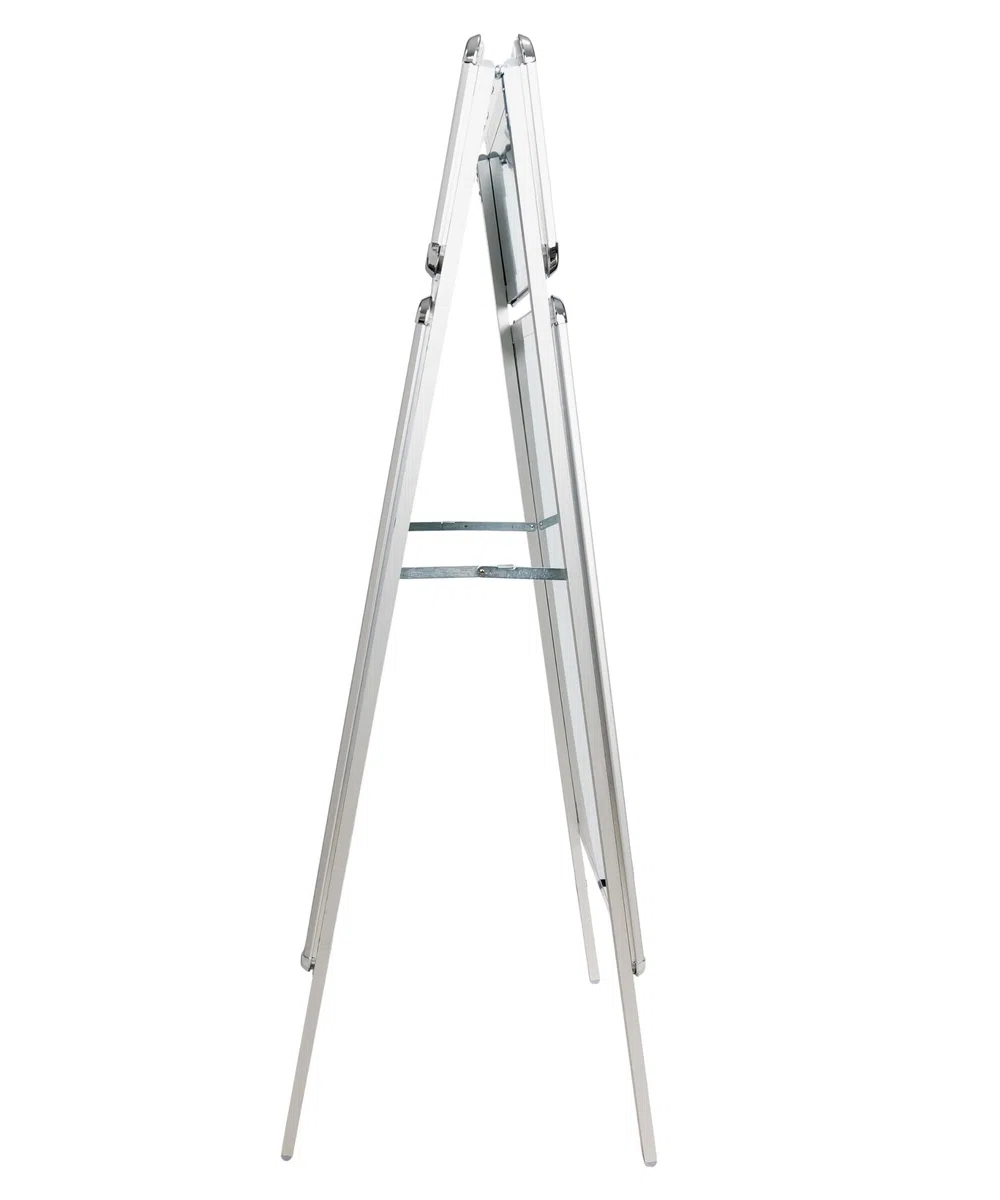 Kundenstopper DIN-A1, Passantenstopper Silber mit Top-Schild für Firmenlogo oder Werbeslogans, Palaktaufsteller für Innen und Außen, Werbeaufsteller zweiseitiges Display mit Klapp-Profile