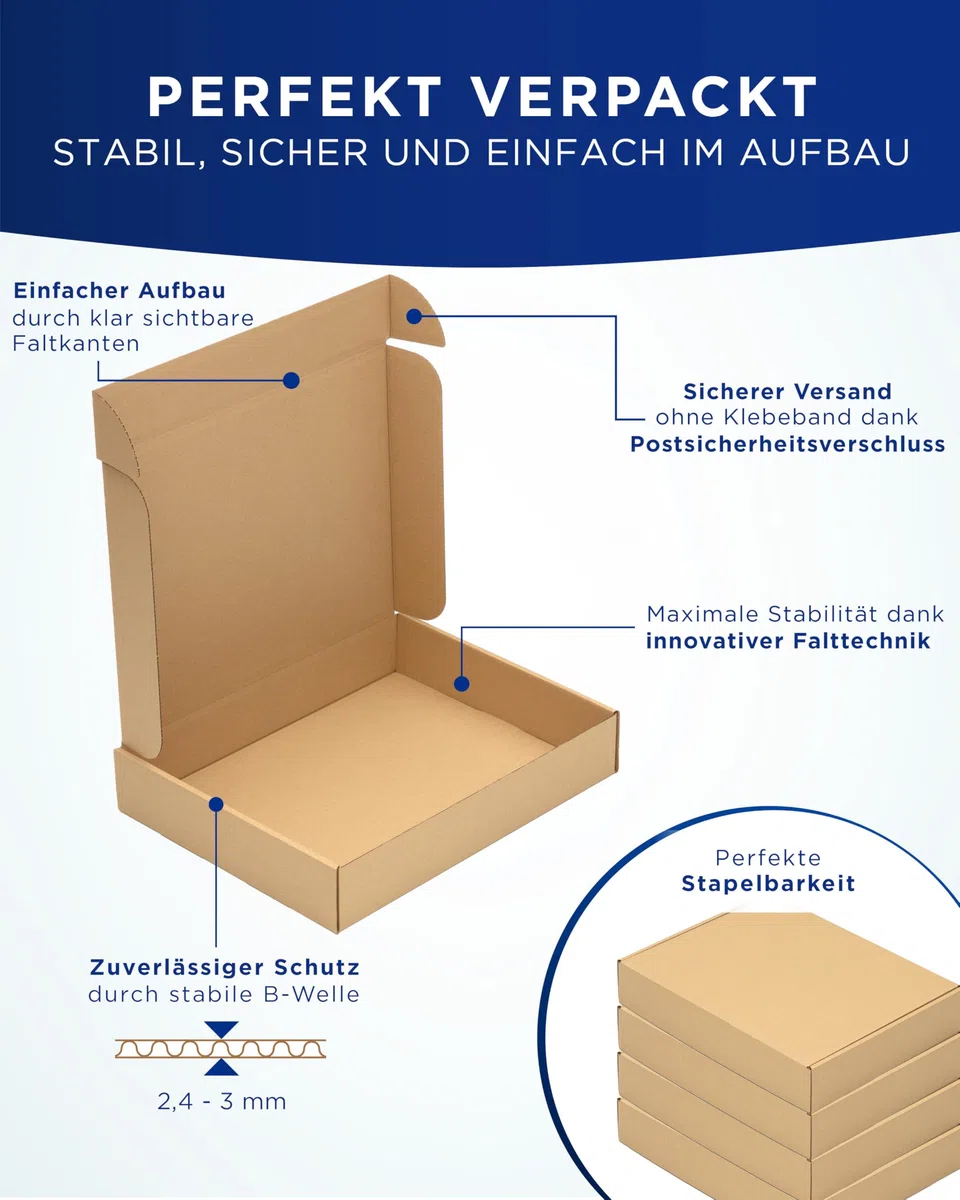 KK Verpackungen Faltschachteln 500 x 400 x 90 mm Braun 1-wellig (Außenmaß 526 x 410 x 96 mm) | 80 Stück, Versandkartons Kartons geeignet für Versand als DHL Paket DPD Hermes GLS Paketklasse S (KK218)