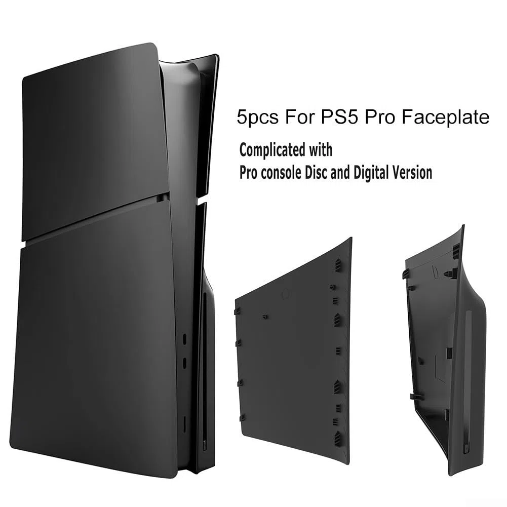 5 x Frontplatten für PS5 Pro Konsole, Ersatzschalen-Set mit 3 mm dicken ABS-Platten, Schutzhülle, Zubehör, kompatibel mit PlayStation 5 Pro Disc (schwarz)