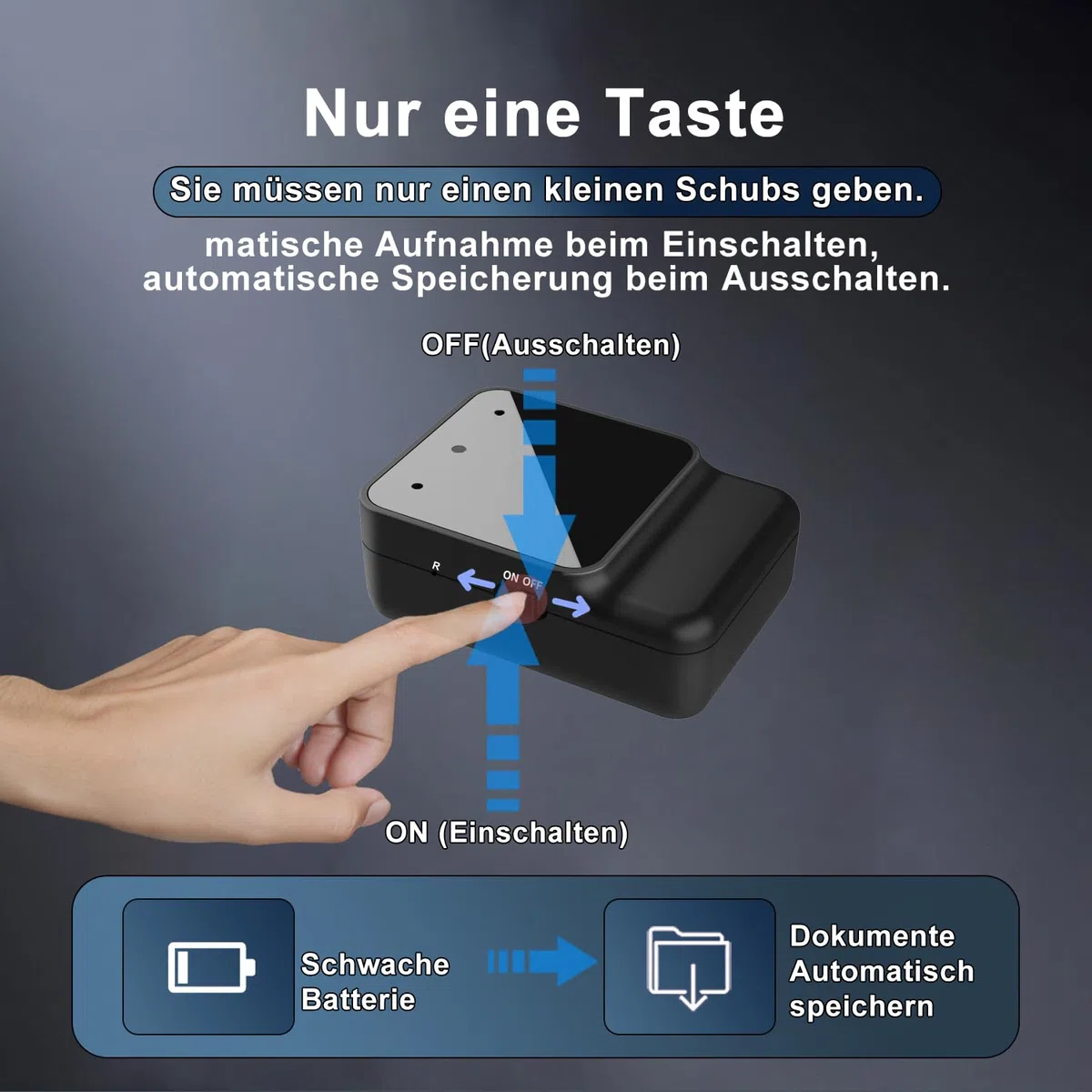 Diktiergerät Mini - Tragbares USB-C Aufnahmegerät, Geräuschreduzierung, Magnetisch, One Touch Diktiergerät, Wiederaufladbarer Audio Recorder mit Kopfhörer, für Arbeit, Studie, Meeting, Interview