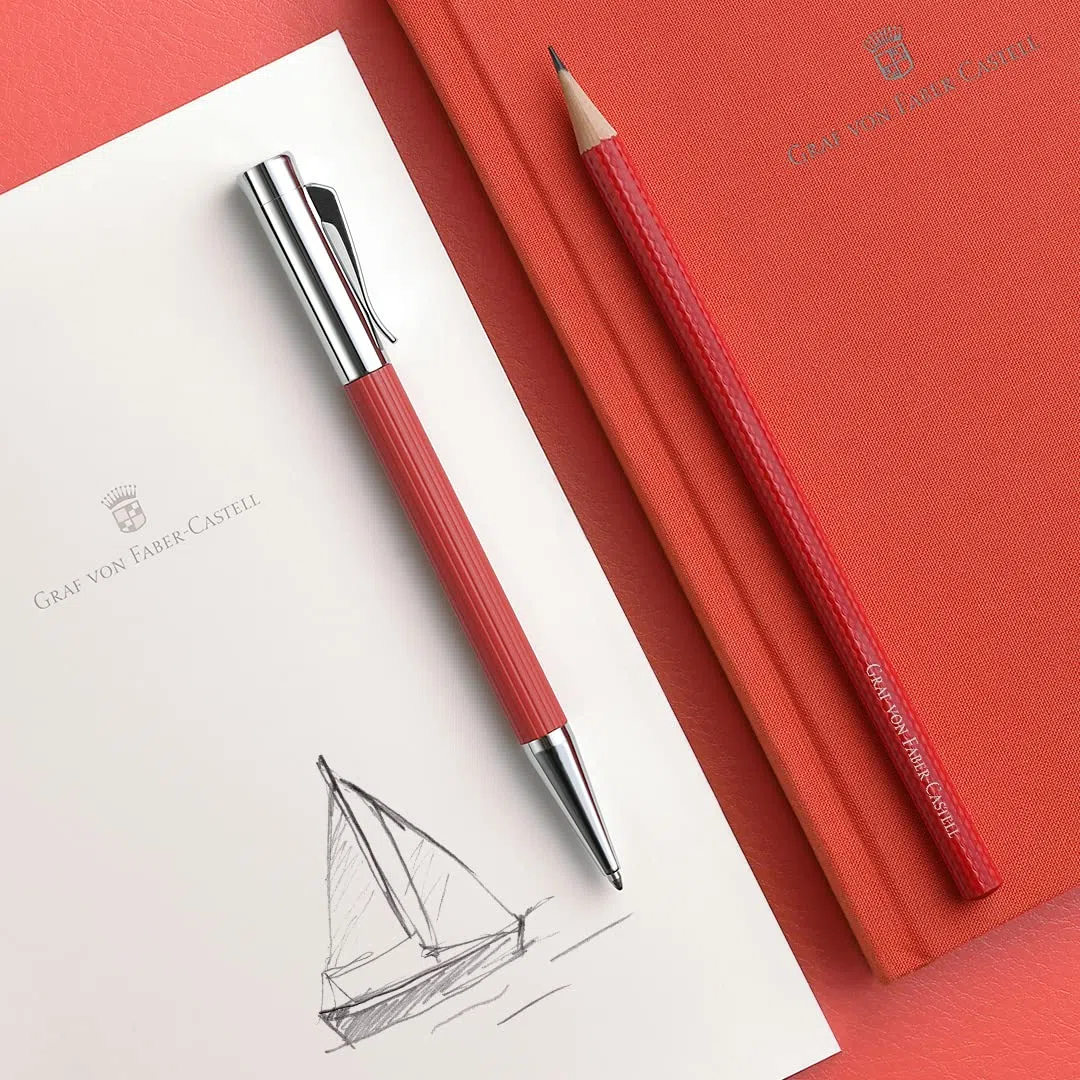 Graf von Faber-Castell - Kugelschreiber Tamitio India Red | Dokumentenechte Großraummine 0,5 mm, kannelierter Metallschaft und Geschenkverpackung