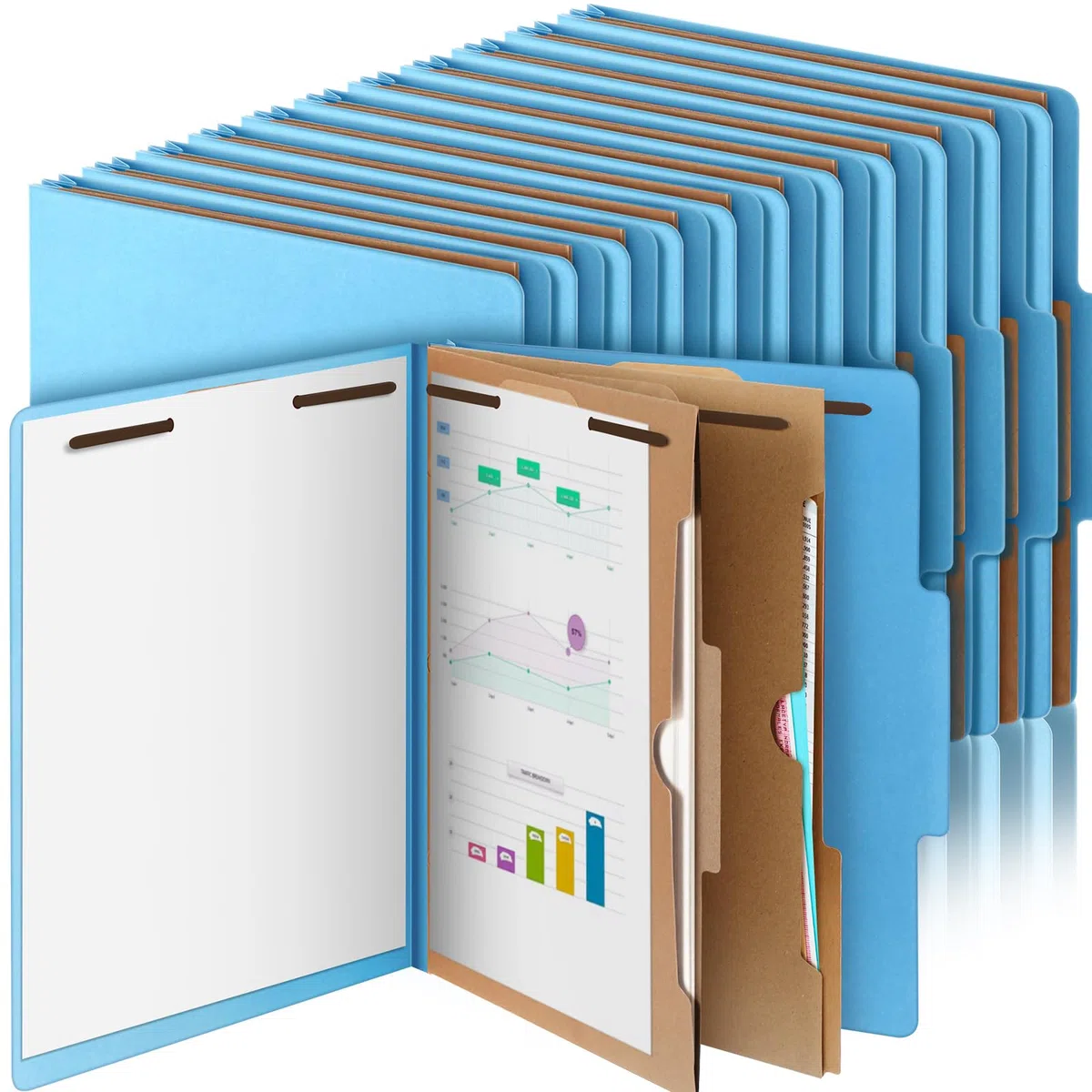 Skyygemm Klassifizierungsmappen, Briefgröße, 2 Fächer, Presskarton-Aktenordner mit Verschlüssen, Fächermappe für Projekte, Berichte, Lehrer, Mitarbeiter, Blau, 24 Stück