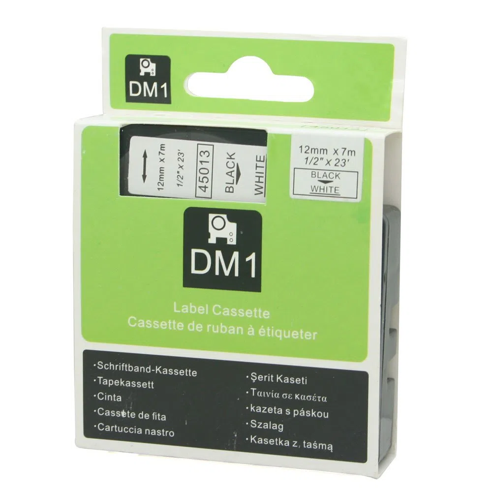 Schriftband, kompatibel mit DYMO D1 45013, 12 mm, OPA2213x5, Schwarz auf Weiß, 5 Stück