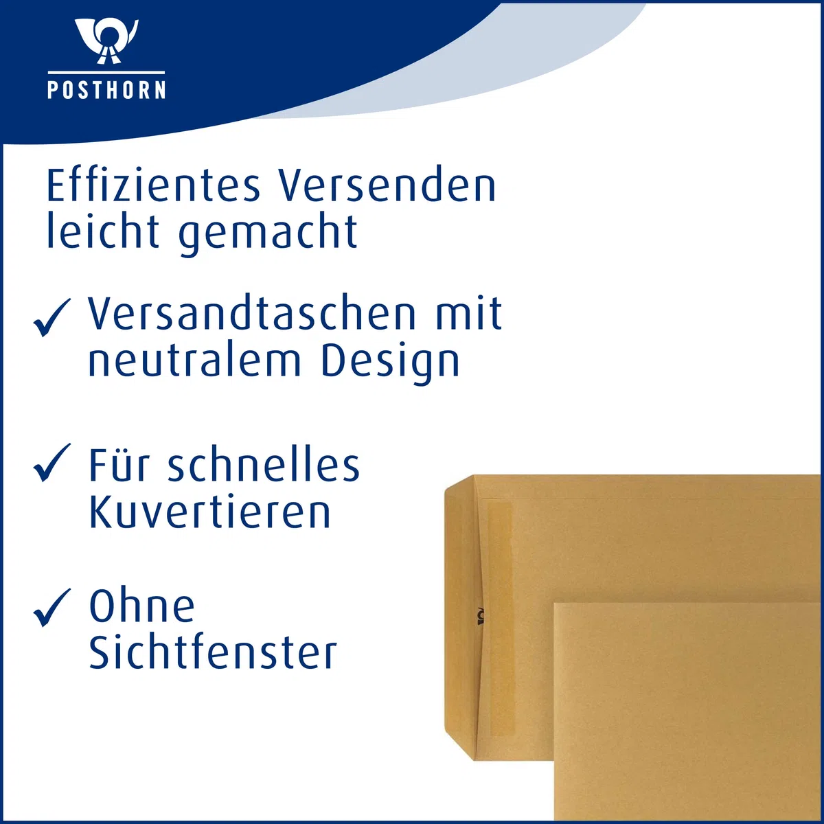 POSTHORN Versandtasche B5 (500 Stück) - Geschäftspost und Co. - 90g/m² | selbstklebende Versandtaschen ohne Fenster - braune für die tägliche Korrespondenz - 250 x 176 x1mm