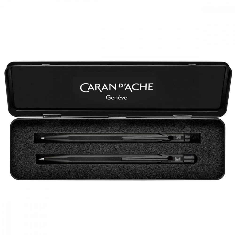 CARAN D’ACHE 849 Black Code Set Kugelschreiber und Druckbleistift 0,5 mm, Aluminium schwarz, Sonderedition, Swiss Made