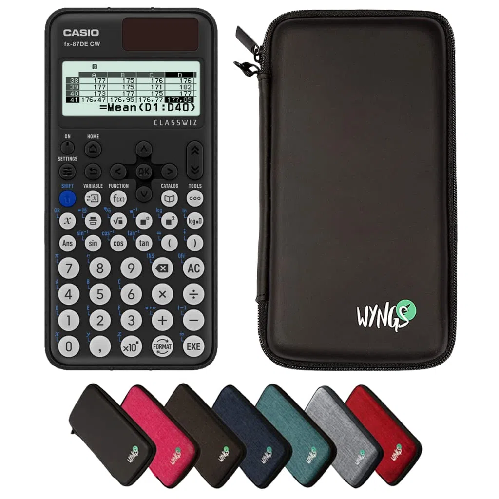Casio fx-87DE CW ClassWiz inkl. WYNGS Schutztasche Schwarz - Wissenschaftlicher Taschenrechner - Basic Set