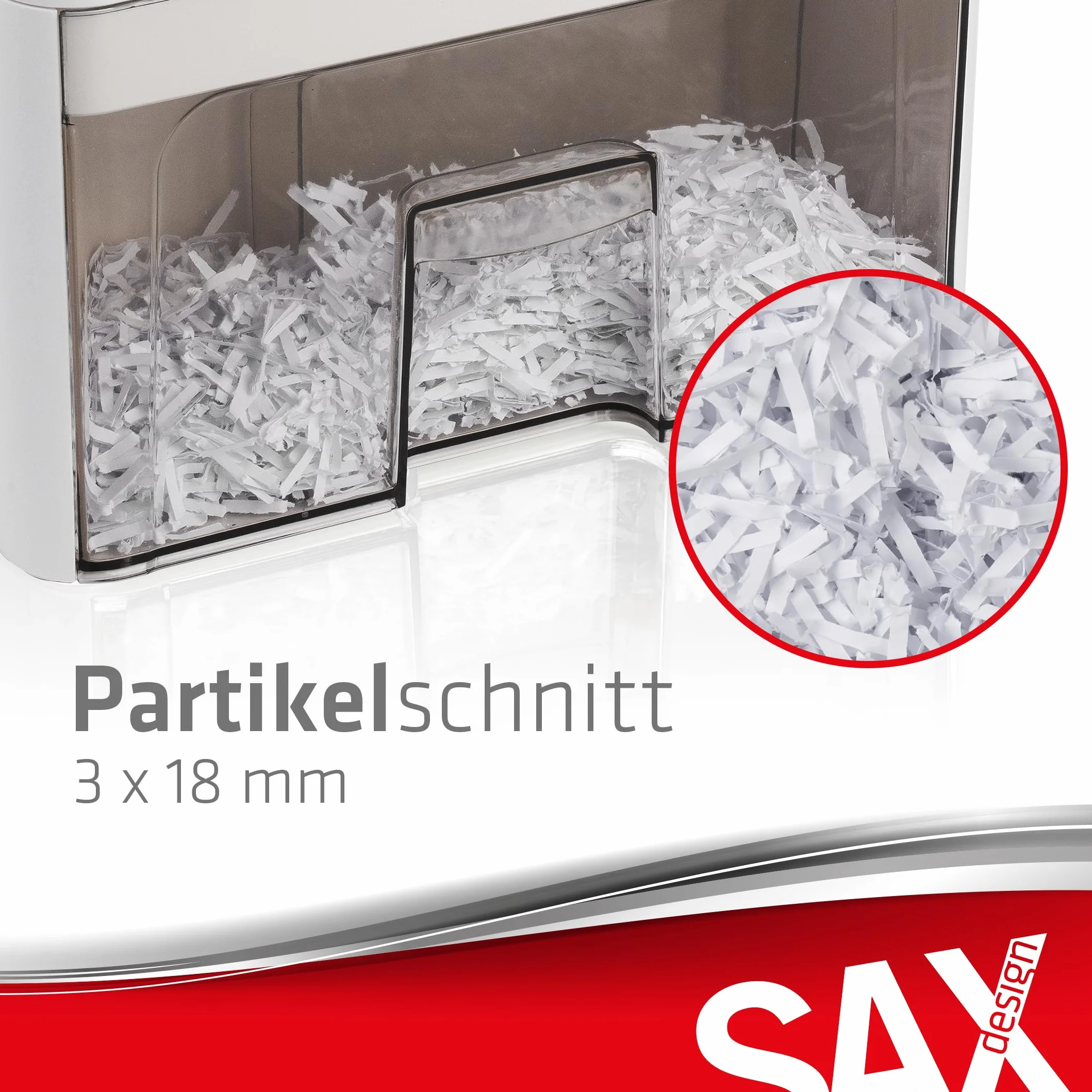 Sax Aktenvernichter Bruno – Partikelschnitt 3x18mm, Schreddert Papier, CDs & Karten, 220mm Zuführungsöffnung, 2 Blatt A4 Kapazität, 3,5L Behälter, Leise bis 70dB, Ideal für Büro & Home-Office
