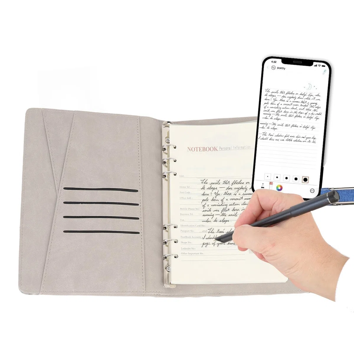 Asixxsix Bluetooth Digital Smart Pen Notebook -Set, Echtzeitsynchronisierung für die Digitalisierung, Umwandlung in Text-, Speichern- und Teilen von Papiernoten, Zum Lernen, Büro, (BLUE)