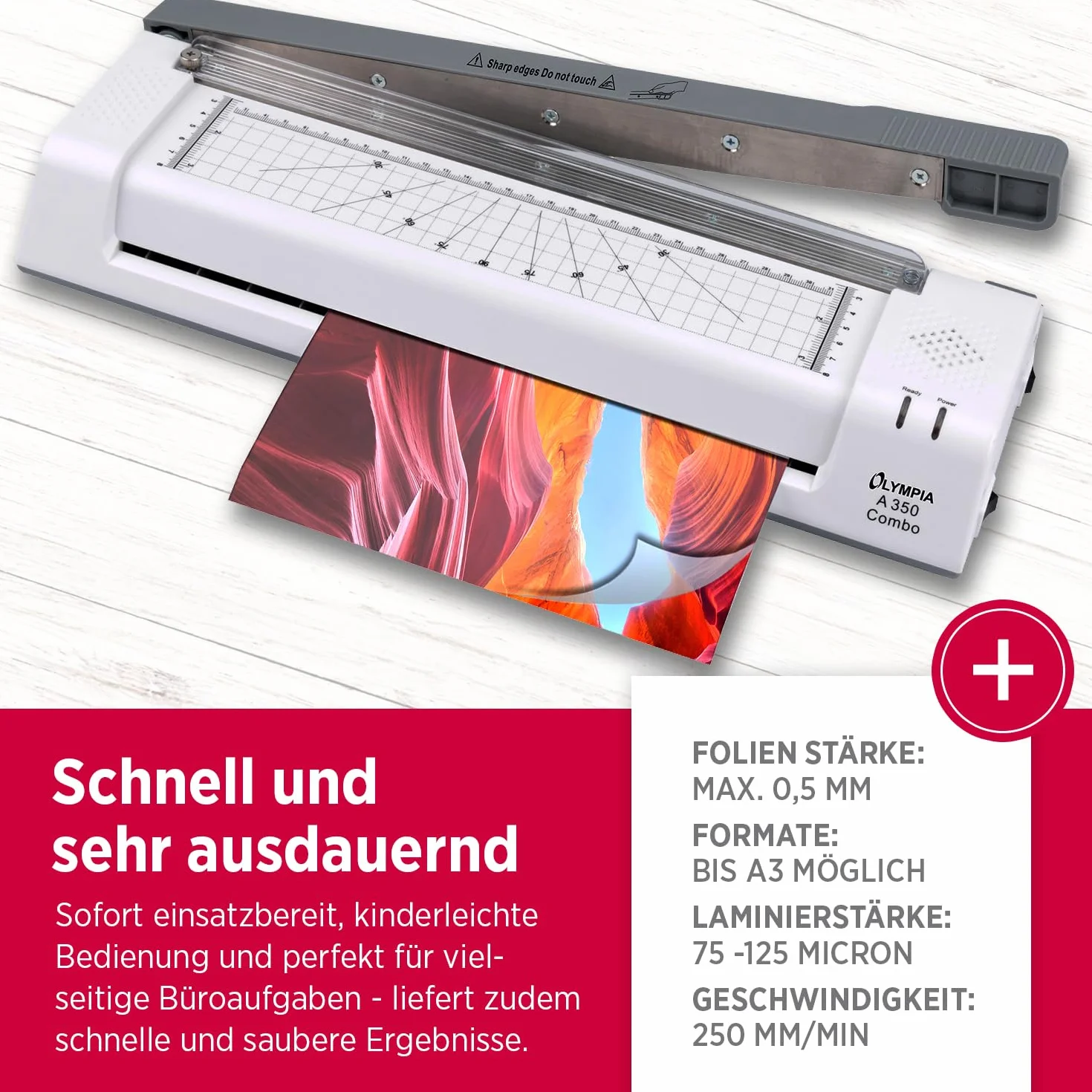 Olympia A 350 Combo 3-in-1 Laminiergerät | Heiß- und Kaltlaminieren | Kombi Laminier- und Schneidegerät | Keine Blasenbildung | Laminiergerät A4 | Laminator | Modernes und kompaktes Design