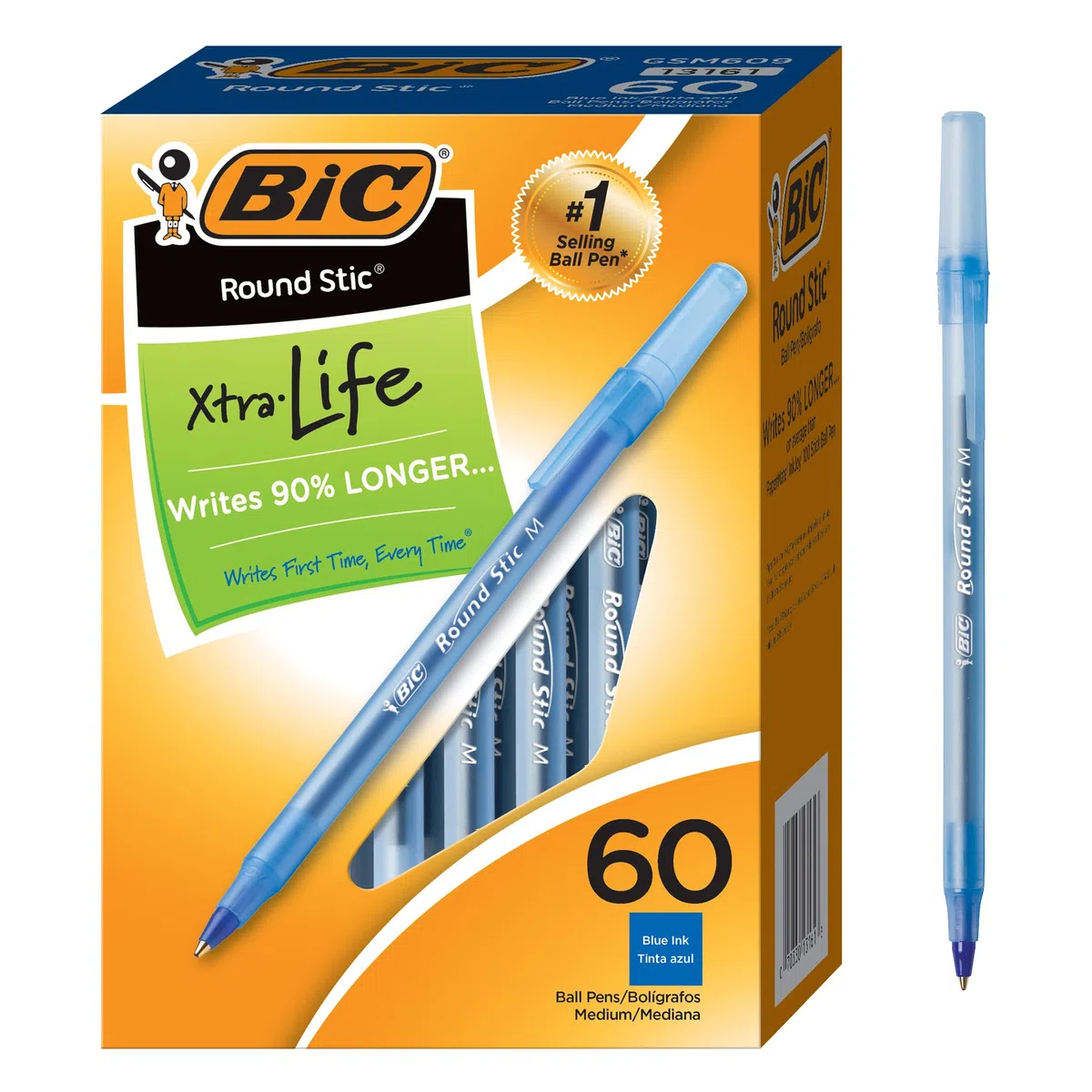 Round Stic Ballpoint Pen, Blue Ink, Medium Point, 1.0 mm, 60 per Box, Sold as 1 Box