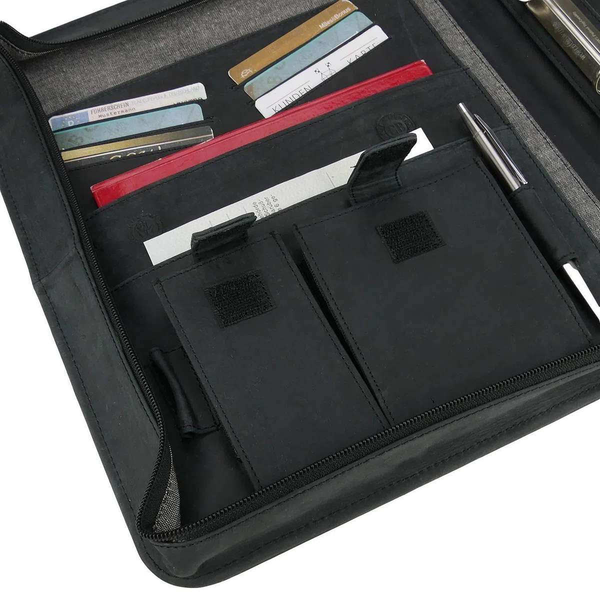 Greenburry Dokumentenmappe Leder - Schwarz Vintage Revival - Hochwertiges Rindsleder - Schreibmappe Leder - Konferenzmappe Leder - Ringbuch Leder