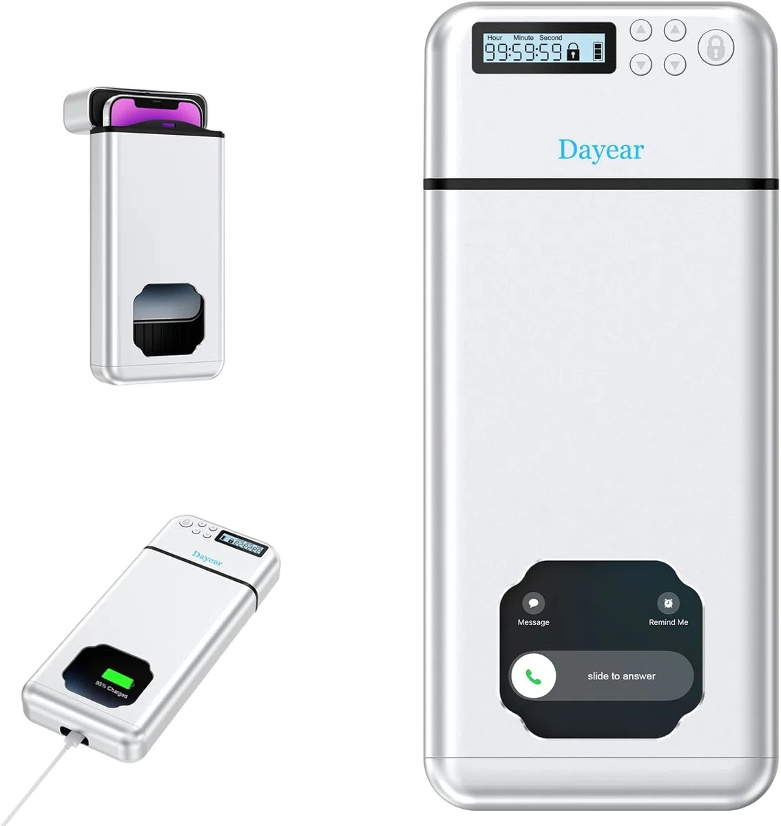 Phone Lock Box, Safe Timed Lock Box für iPhone/Android, Telefon Gefängnis mit Timer, Telefon Gefängnis Hilfe Kinder/Erwachsene Selbststeuerung/Silber