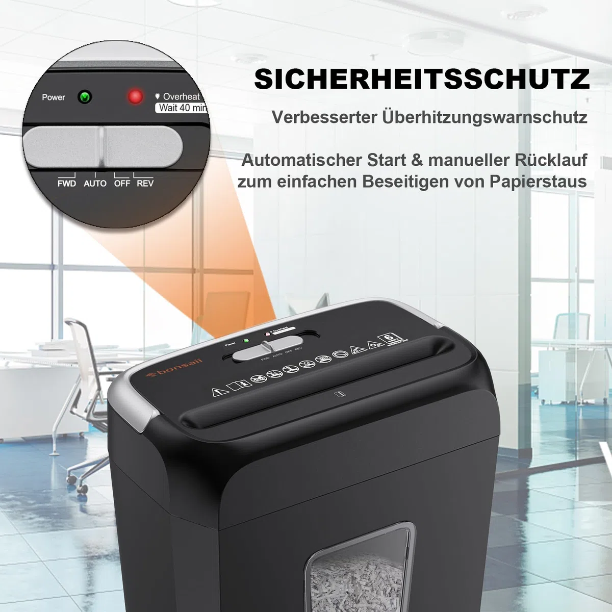 Bonsaii Aktenvernichter, Schreddert 6 Blätter auf Einmal, Kann Kreditkarten und Büroklammern Zerkleinern, Papierschredder mit Einem 13-Liter-Abfallbehälter C237-B
