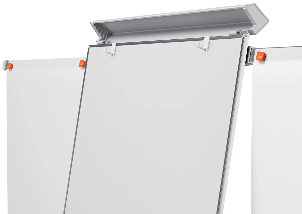 Nobo Impression Pro Magnetische Flipchart/Whiteboard aus Stahl mit Verlängerungsarmen, 3-fache Breite, höhenverstellbare Tafel, mit Stifthalter & Aufhängung für Flipcharts, weiß, 1901918
