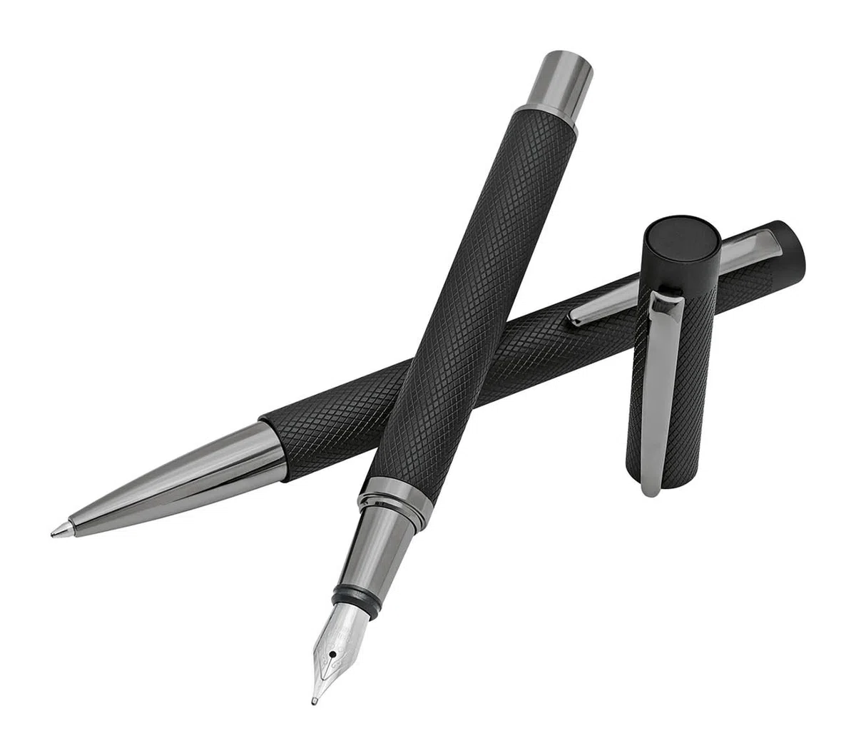 WEDO 26095301 Signero Schreibgeräte-Set Signero, Kugelschreiber und Füller IM Metalletui, Texturierter Aluminium-Schaft, gunmetal-Finish mit Ständerfunktion