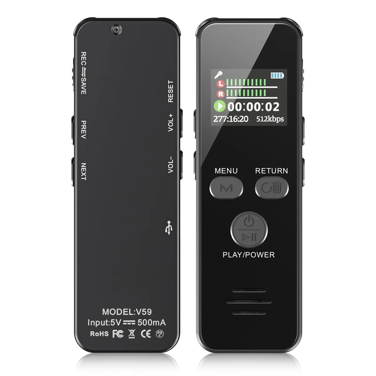 64 GB digitales Diktiergerät, 60 Stunden Akkulaufzeit, sprachaktivierte Aufnahme, Metallgehäuse, One-Touch-Aufnahme, USB-C wiederaufladbar, perfekt für Meetings, Unterricht und Interviews