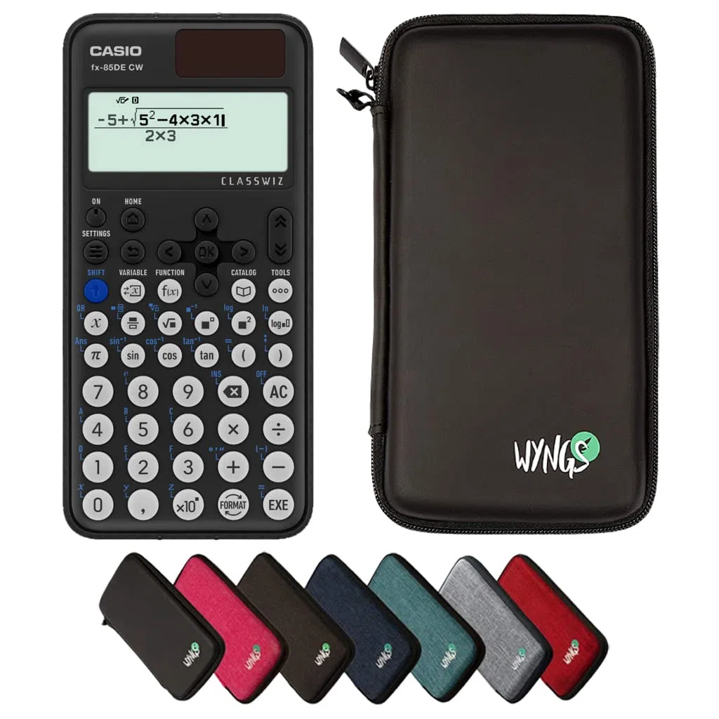 Casio fx-85DE CW ClassWiz inkl. WYNGS Schutztasche Schwarz - Wissenschaftlicher Taschenrechner - Basic Set