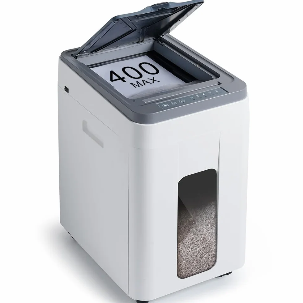 Aktenvernichter Automatischer Einzug 400 Blatt P5 Mikroschnitt | Profi Schredder für Papier Kreditkarten - 2x12mm Büro Haushalt Zuhause Großraumbüro Gewerblich Schulen